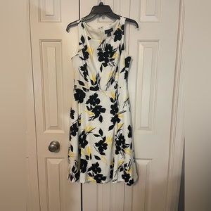 Black, white, and yellow floral midi dress